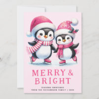 Merry & Bright Penguin Ice Skaters Pink Christmas