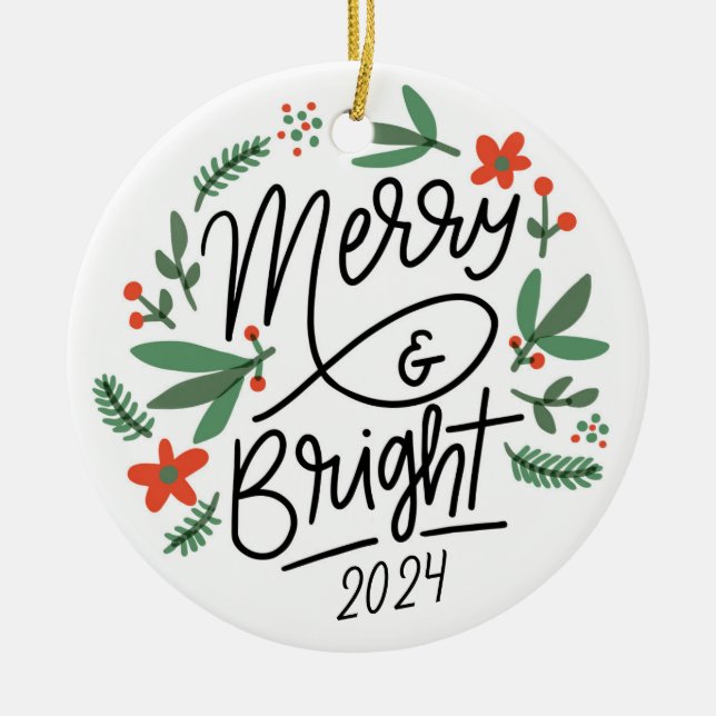 Merry & Bright Personalised Christmas Ceramic Tree Decoration (Front)