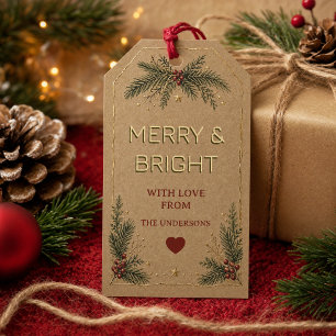 Merry & Bright Personalised Holiday Gift Tags, Tags