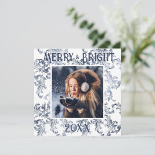Merry & Bright Photo Blue Vintage Holiday Card