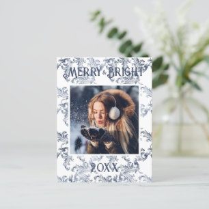 Merry & Bright Photo Blue Vintage Holiday Postcard