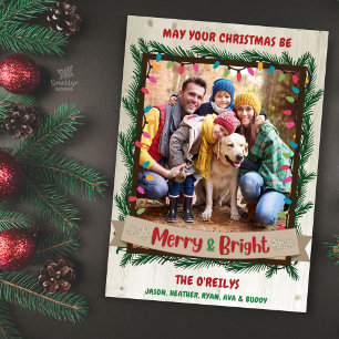 Merry & Bright Photo Christmas Card Garland Lights
