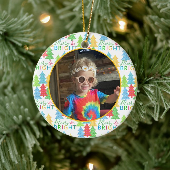 Merry & Bright Photo Christmas Ornament (Tree)