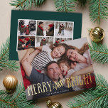 Merry & Bright   Photo Collage Back |<br><div class="desc">Festive holiday photo card features your favourite horizontal or landscape orientated photo in full bleed,  with "merry and bright" overlaid in whimsical gold foil handwritten lettering. Personalise the front of the card with your names and the year,  and add six additional photos to the back in a collage layout.</div>