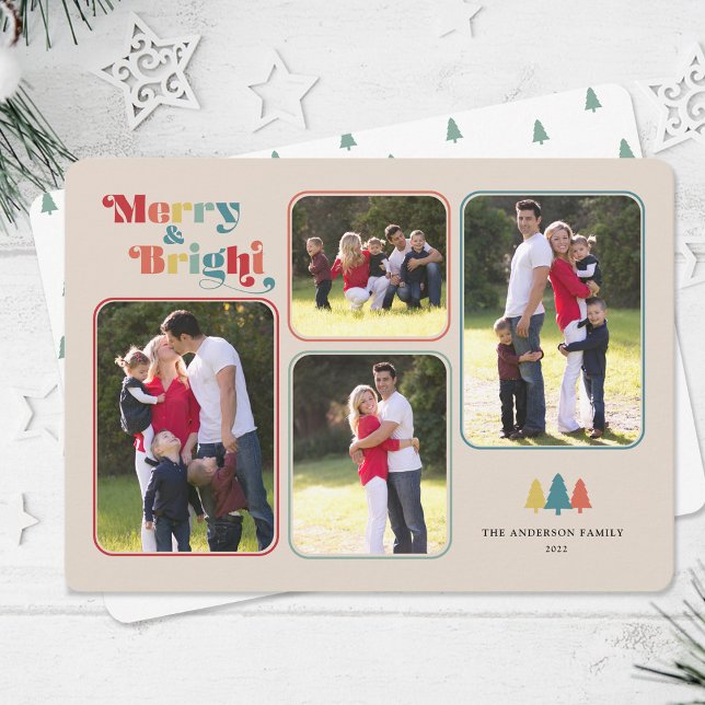 Merry & Bright Photo Collage Colorful Christmas Holiday Card (Creator Uploaded)