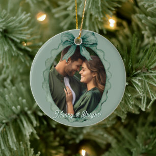 Merry & Bright Photo Holiday Christmas Ceramic Tree Decoration