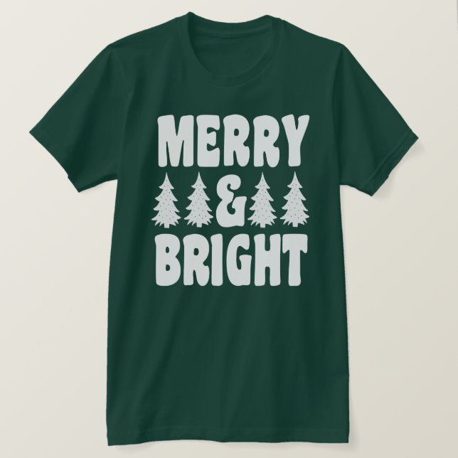 Merry & Bright Pine Trees Green Women's Christmas T-Shirt (Design Front)