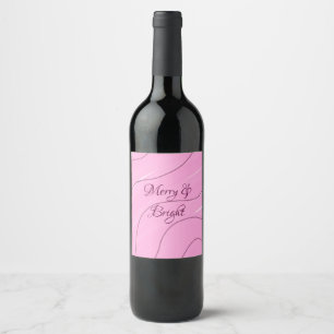 Merry & Bright pink curly doodle design girly mode Wine Label