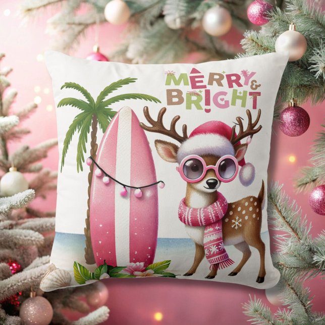 Merry & Bright Pink Tropical Reindeer Cushion (Creator Uploaded)