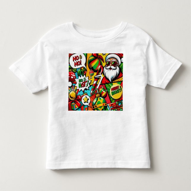 Merry & Bright Pop Art – Bold Christmas T-Shirt (Front)
