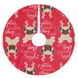 Merry & Bright Pug Reindeer Christmas Tree Skirt