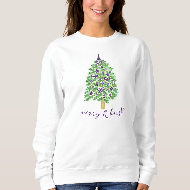 Merry & Bright Purple Christmas Tree Sweatshirt (Front)