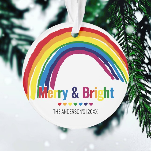 Merry & Bright | Rainbow Hope Photo Christmas Ornament (Creator Uploaded)