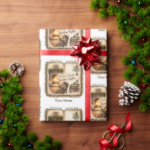 Merry Bright Reading Nights Fireplace Pattern Wrapping Paper