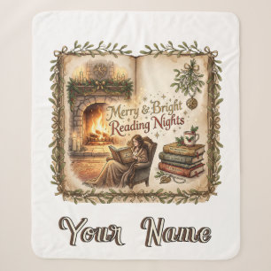 Merry Bright Reading Nights Open Book Quote Sherpa Blanket
