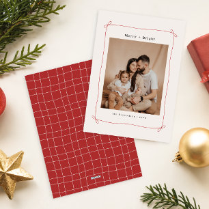 Merry Bright Red Bow Ribbon Family Photo Christmas Holiday Card