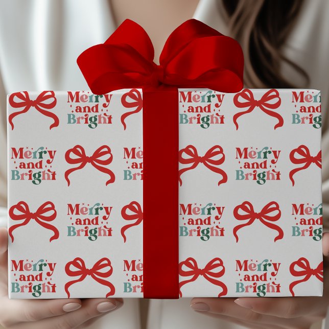 Merry & Bright Red Bows Christmas Holiday Wrapping Paper (Creator Uploaded)