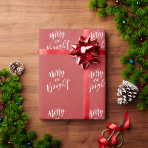 Merry & Bright Red Christmas Holiday Wrapping Paper