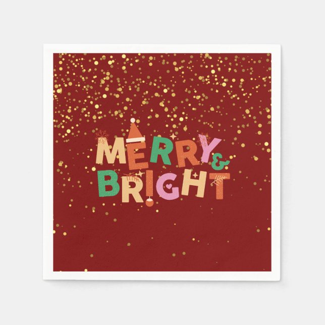Merry & Bright Red Christmas Party Napkin (Front)