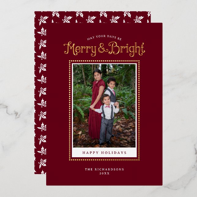 Merry Bright Red Elegant Photo Gold (Front/Back)