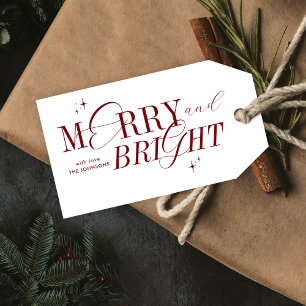 Merry & Bright Red Elegant Script Modern Christmas Gift Tags