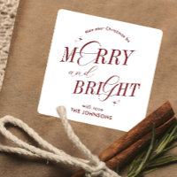 Merry & Bright Red Elegant Script Modern Christmas