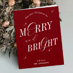 Merry & Bright Red Elegant Script Modern No Photo Holiday Card<br><div class="desc">Stylish Merry & Bright holiday card design in festive red and white with elegant script fonts. This fully editable Christmas greeting card design includes space for your name as well as space to add your personalised message. Make this holiday season extra special with this chic family Christmas holiday card.</div>