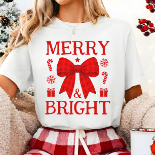 Merry & Bright Red Gingham Bow Christmas Shirt