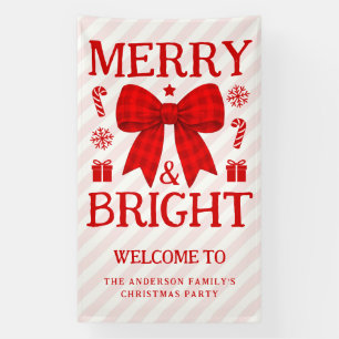 Merry & Bright Red Gingham Bow Christmas Welcome Banner