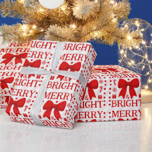 Merry & Bright Red Gingham Bow Christmas Wrapping Paper