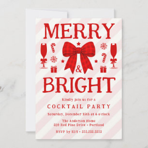 Merry & Bright Red Gingham Bow Cocktail Party Invitation