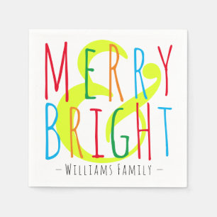 Merry & Bright Red, Green Blue Typography Holiday Napkin