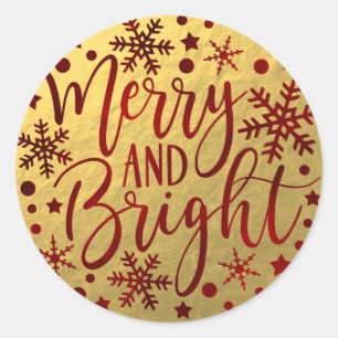 Merry & Bright Red Holiday Snowflakes Christmas Classic Round Sticker