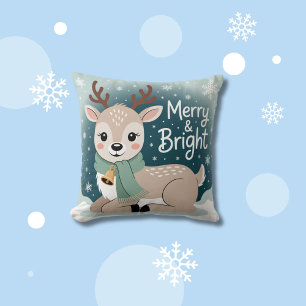 Merry & Bright Reindeer Christmas Cushion