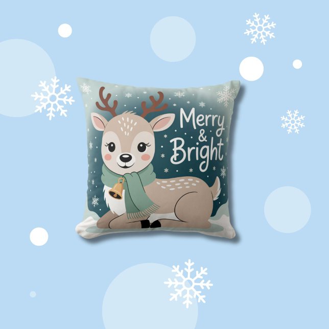 Merry & Bright Reindeer Christmas Cushion (Creator Uploaded)