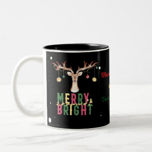Merry & Bright Reindeer Christmas Ornaments Gift Two-Tone Coffee Mug