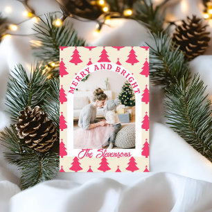 Merry & Bright Retro Arch Photo Pink Christmas Holiday Card