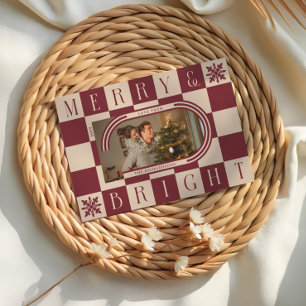 Merry & Bright Retro Chequered Christmas Arch Phot Holiday Card