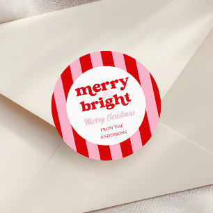 Merry & Bright Retro Christmas  Classic Round Sticker