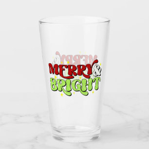Merry & Bright - Retro Christmas Happy Holidays Glass