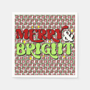 Merry & Bright - Retro Christmas Happy Holidays Napkin
