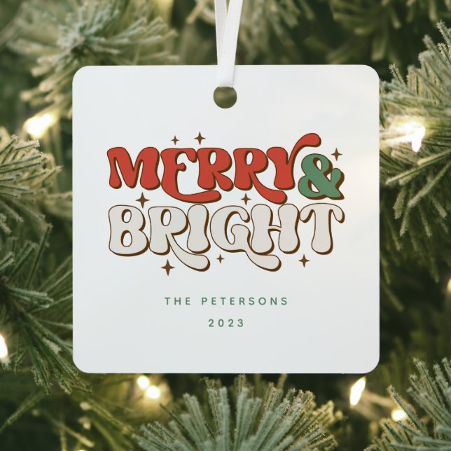 Merry & Bright Retro Christmas Metal Tree Decoration (Insitu)