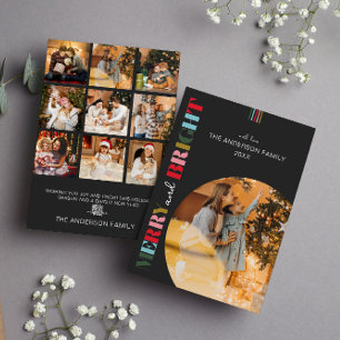 Merry & Bright Retro Christmas Photos Black Holiday Card