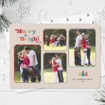 Merry & Bright Retro Colorful Photo Christmas Holiday Card<br><div class="desc">The colorful Christmas card features the text "Merry & Bright" appearing in multi colored retro text on a cream colored background. The design offers four photo frames for your favorite family photos. Photography © Storytree Studios,  Stanford,  CA</div>