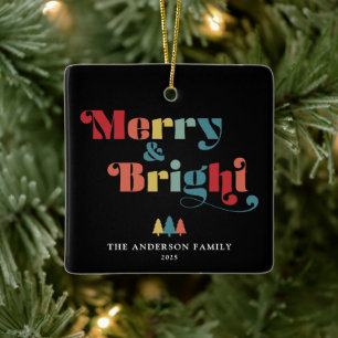 Merry & Bright Retro Colourful Christmas Ceramic Ornament