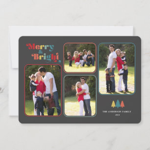 Merry & Bright Retro Colourful Photo Christmas Hol Holiday Card