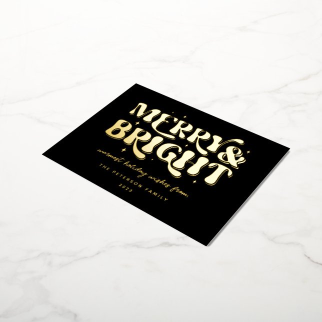 Merry & Bright Retro Foil Holiday Postcard (Rotated)