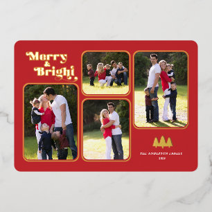 Merry & Bright Retro Gold Foil Photo Red Christmas