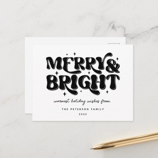 Merry & Bright Retro Holiday Postcard (Front/Back In Situ)