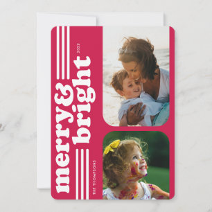 Merry & Bright Retro Magenta Holiday Photo Card